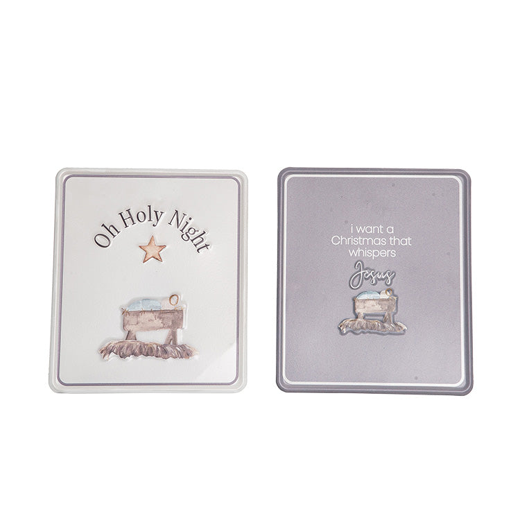 Metal Holy Night/Jesus Embossed Tin Sign Décor Set of 2