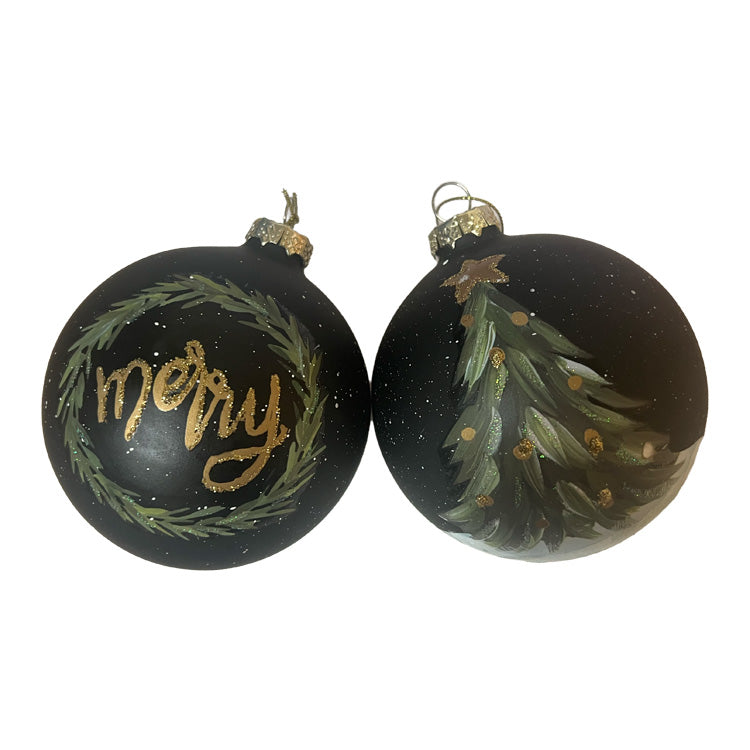 Gift Ornament Set Hand Painted Christmas 2 Piece