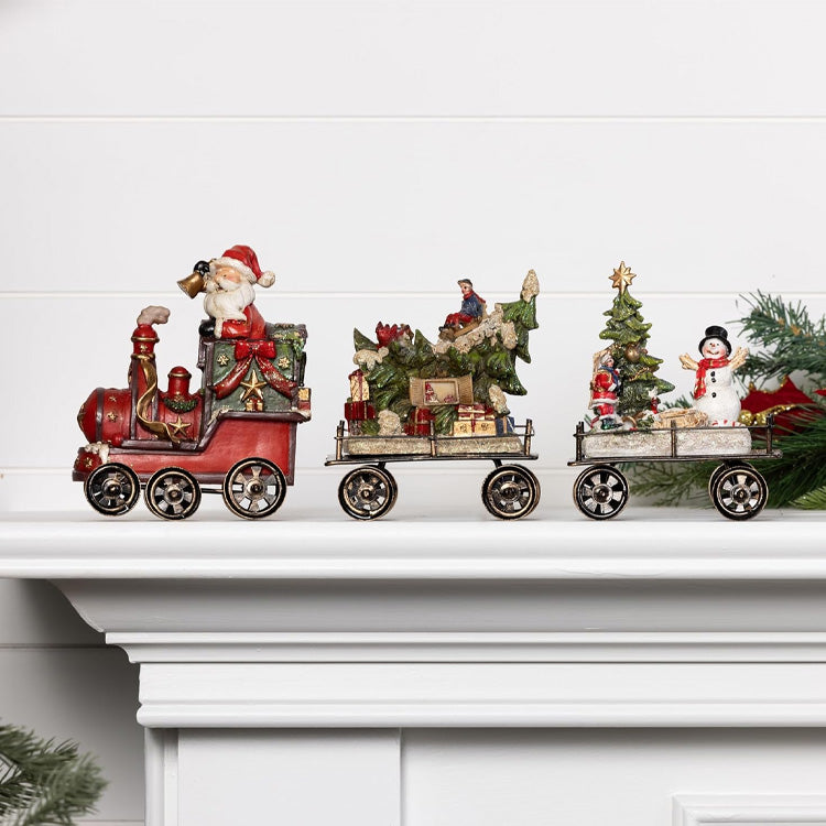 Multicolor Christmas Train Set of 3 Resin Village Figurines