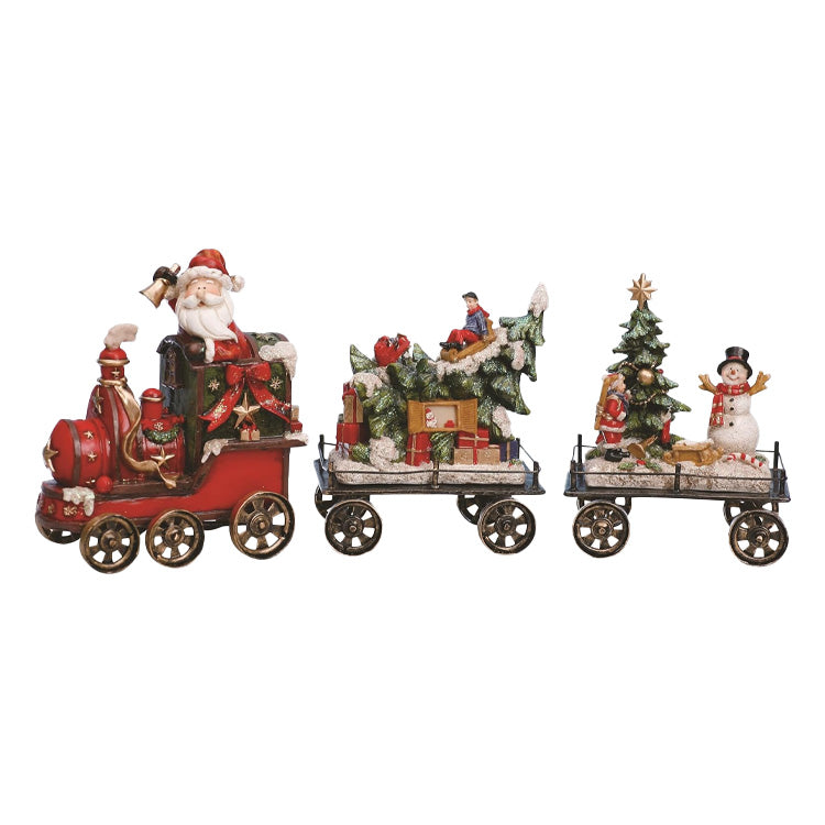 Multicolor Christmas Train Set of 3 Resin Village Figurines