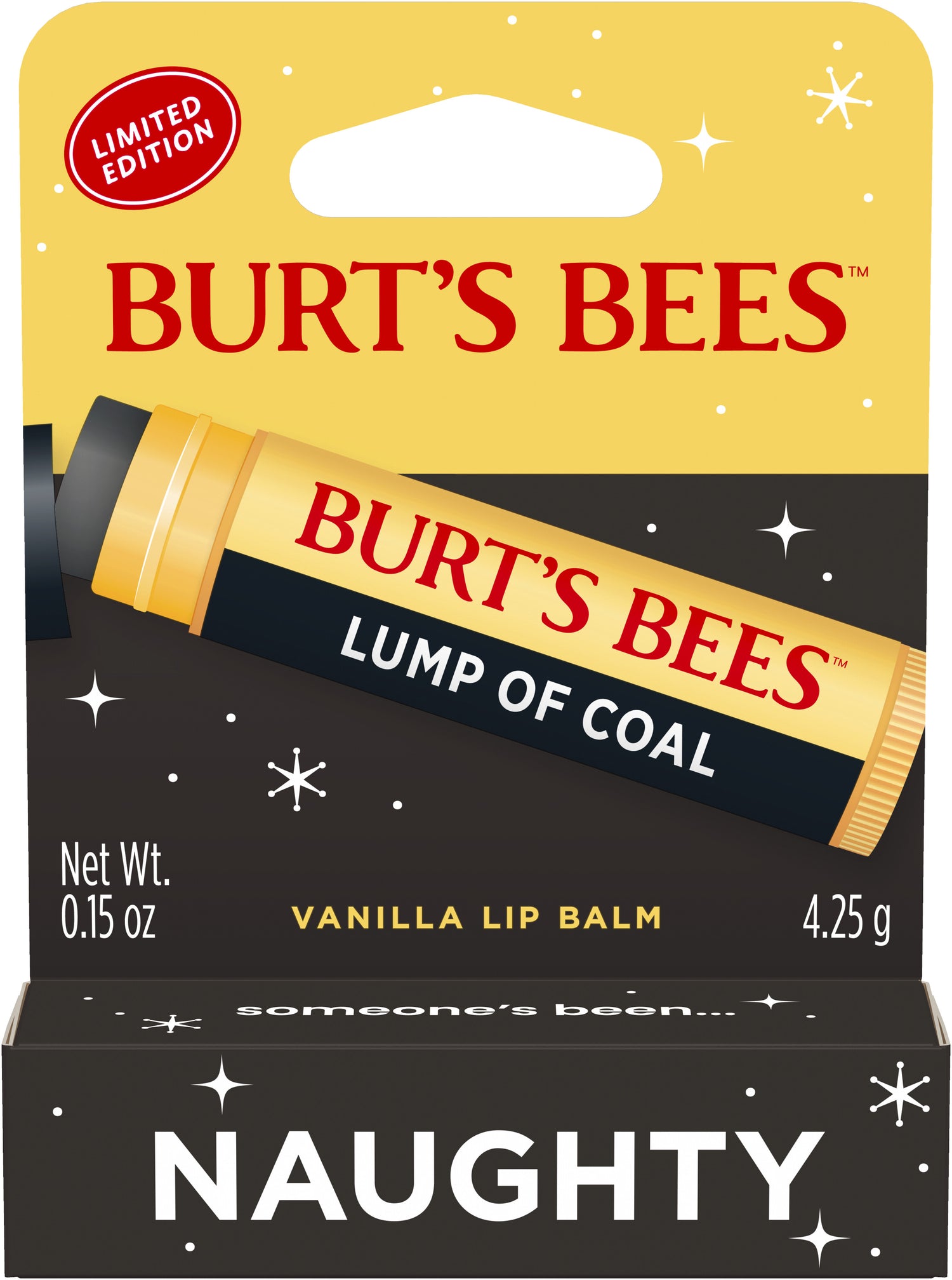 Burt's Bees Lump of Coal Vanilla Lip Balm .15 oz