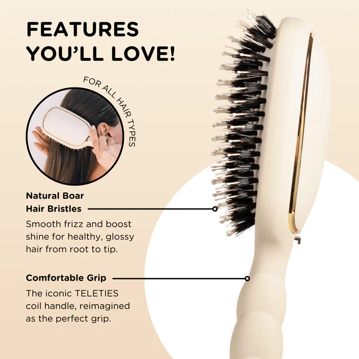 Teleties Boar Bristle Hair Brush - Tan