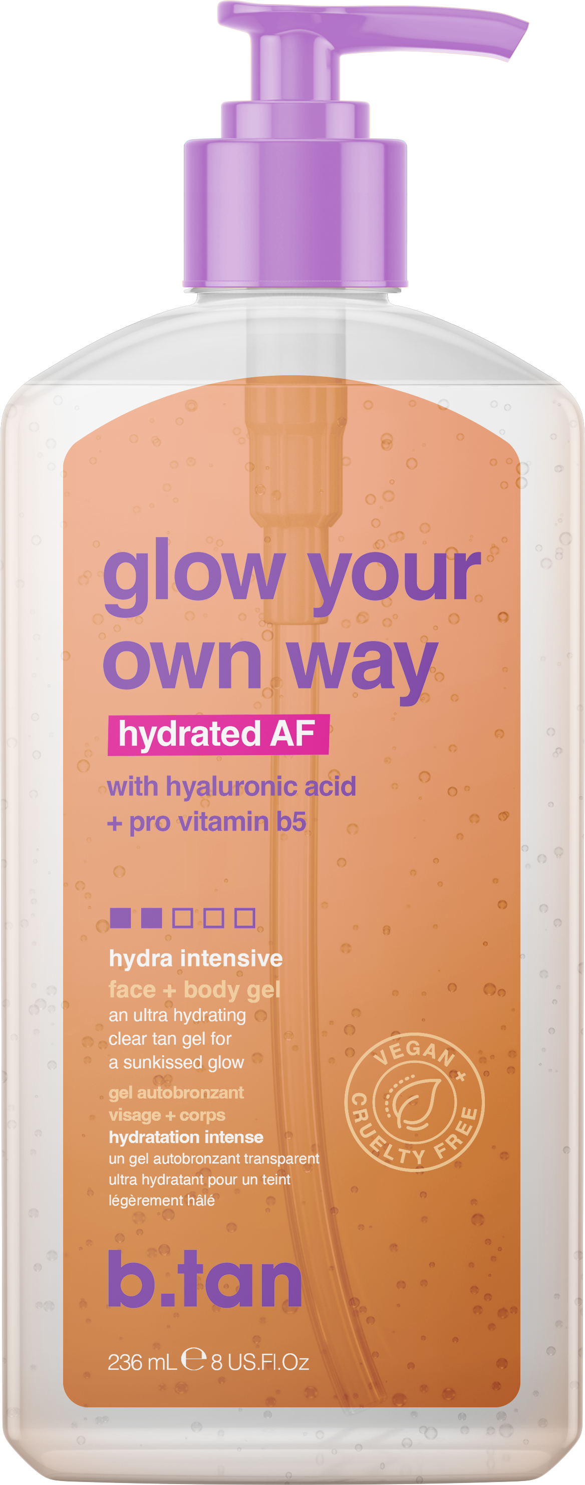 B.Tan Glow Your Own Way Hydrated AF - face + body clear self tan gel 8 oz.