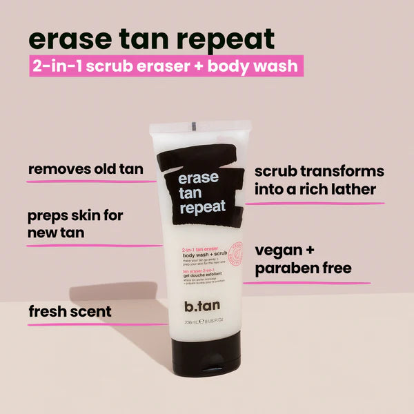 B.Tan Erase Tan Repeat Wash + Scrub 8 oz