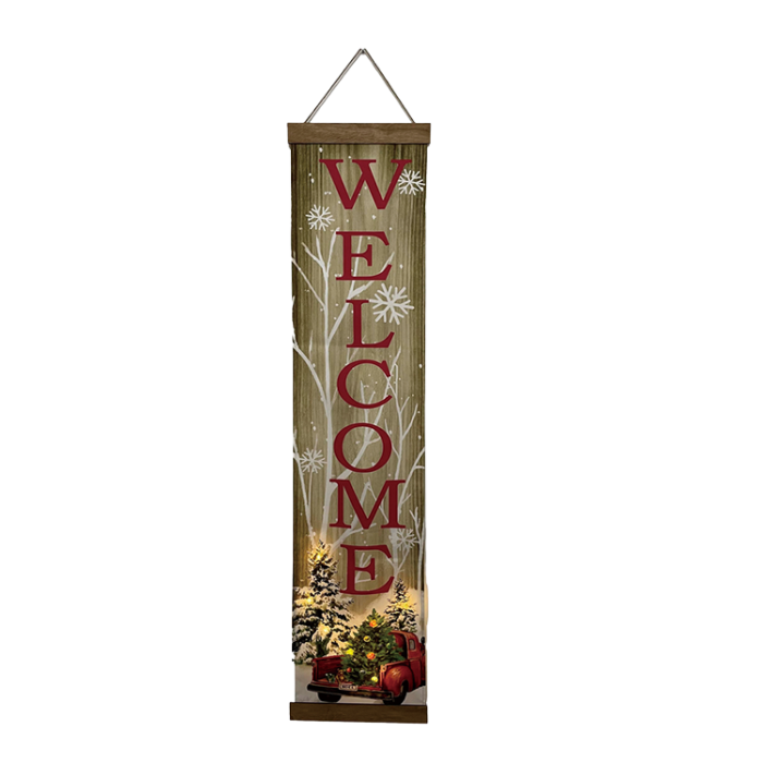 Evergreen Welcome Winter Vertical Banner - 47 inch Gift