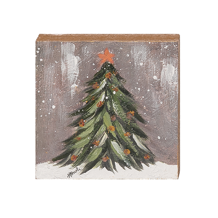 Hand-Painted Christmas Tree Wood Bloc