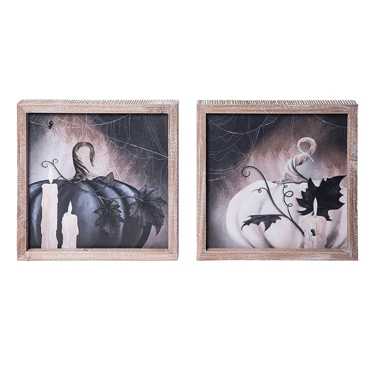 Gift Wall Art Creepy Pumpkin Black & White Set 2 Piece